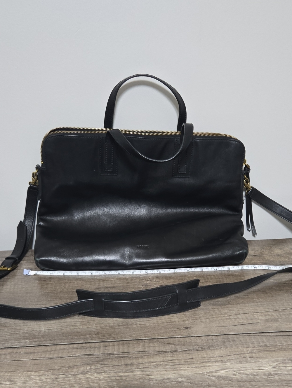 Fossil Black Leather Briefcase with Detachable Strap